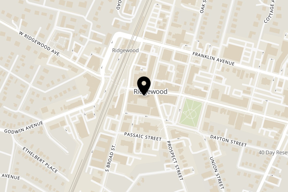 Map showing the location of From Scratch on 44 E Ridgewood Ave in Ridgewood